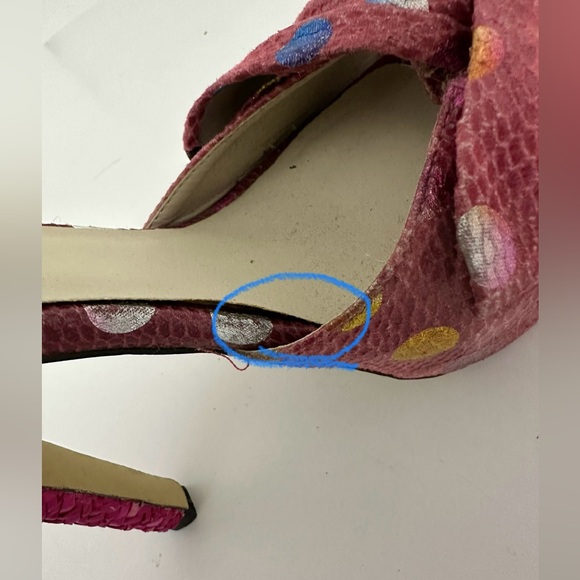 Dolce by Mojo Moxy Pink Polka Dot Snakeskin Bow Heels Y2K Size 7.5M SEE NOTE - Picture 2 of 16